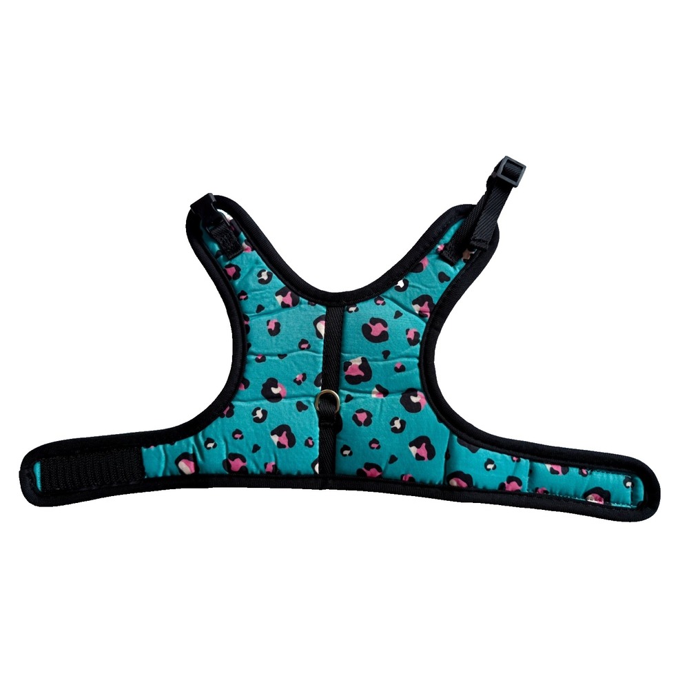 XXS Adjustable Cat Harness Teal Leopard Soft Mesh Kitten Walking Vest - Picture 2 of 12